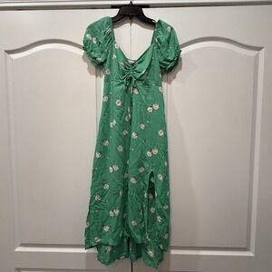Hollister Midi Dress Green Floral Size SMALL